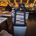 LUUM fabric patchwork tote bag with black canvas straps